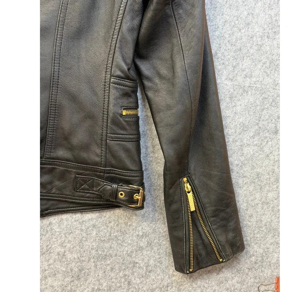 Michael Kors Womens Black Quilted Leather Moto Jacket Gold‎ Hardware Size S